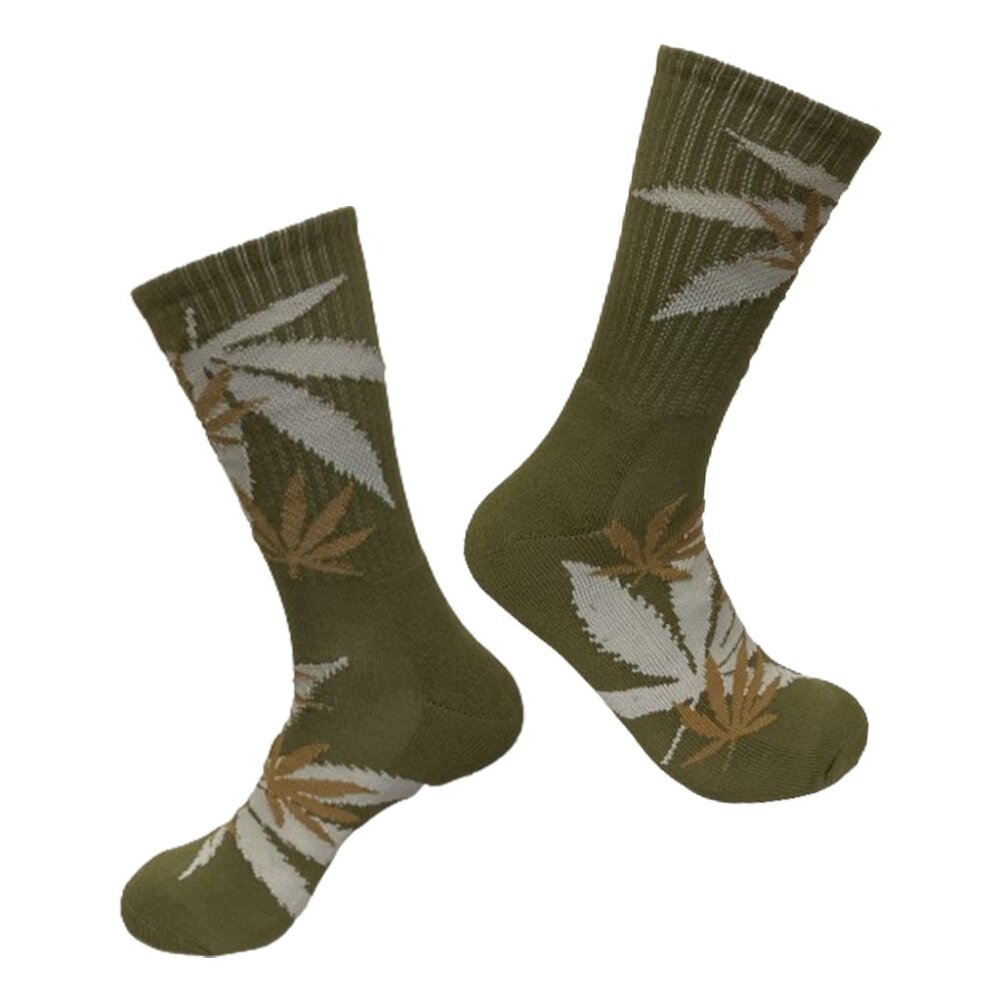 Marijuana Weed Leaf Men/Women sport socks (Olive W/ Brown & Grey Leaves)